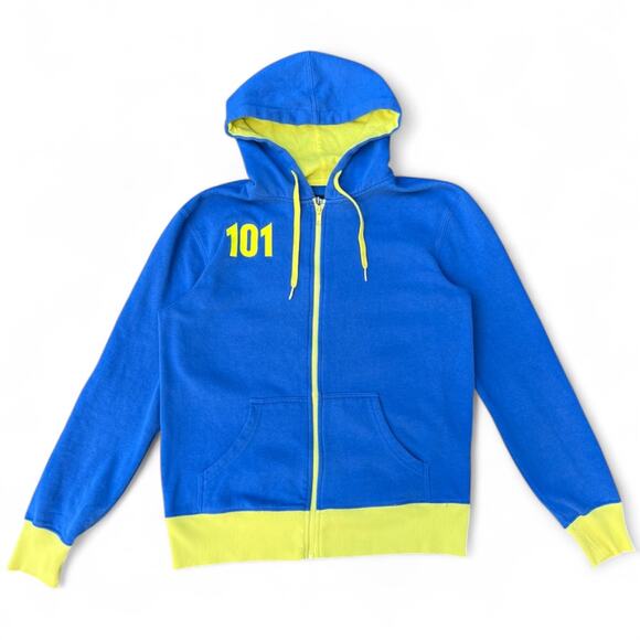 Bethesda Fallout 4 Vault 101 Blue Zip Up Graphic Hoodie Men's Small - Picture 1 of 5